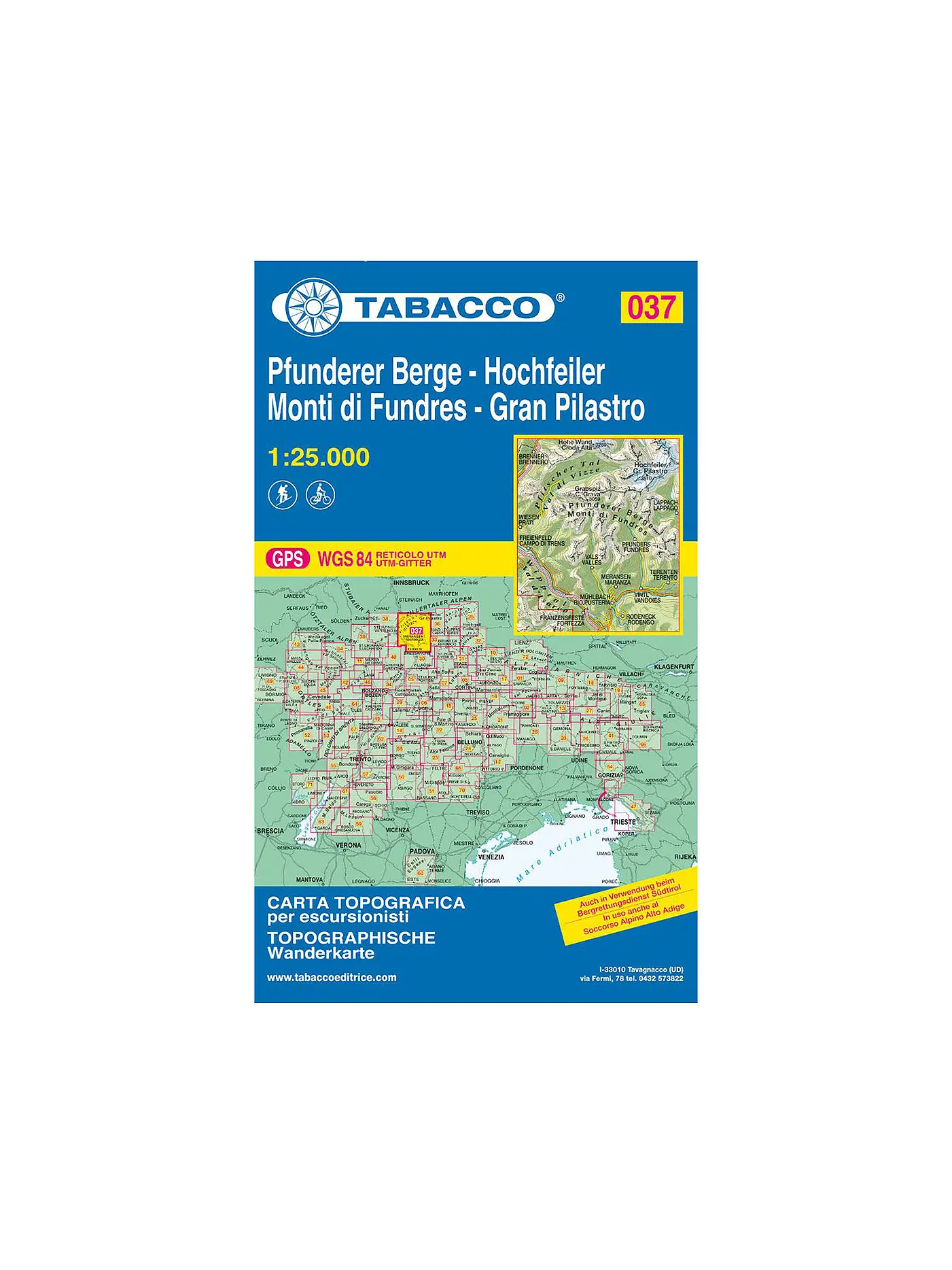 TABACCO | Wanderkarte Pfunderer Berge/Monti di Fundres, Hochfeiler/Gran Pilastro 1:25.000 | 